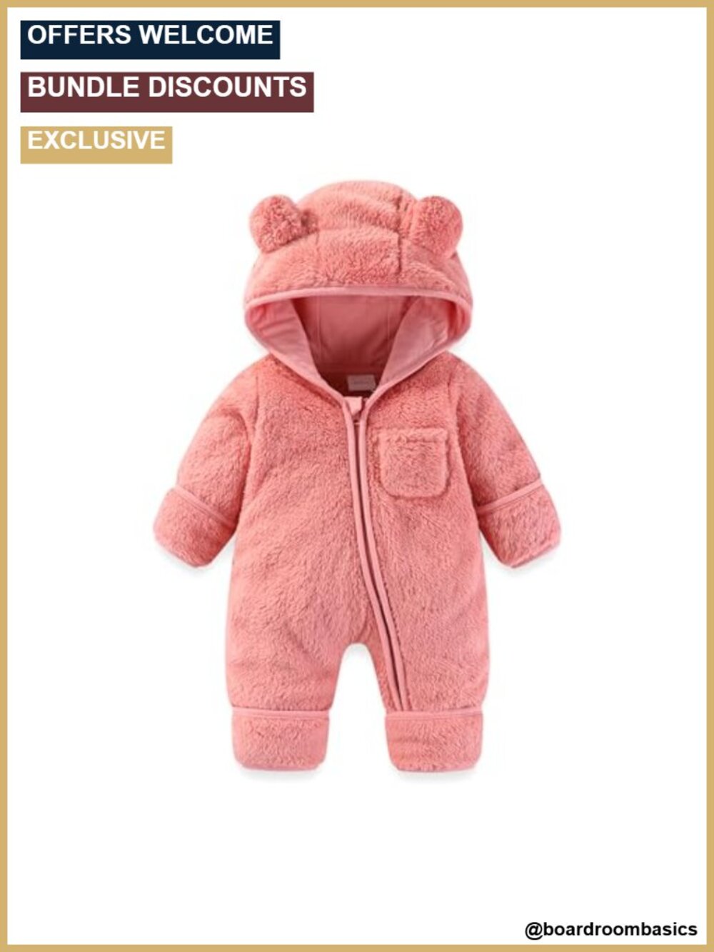 Baby Fleece Hooded Romper Snowsuit Fold-Over Mittens Footies Winter Warm